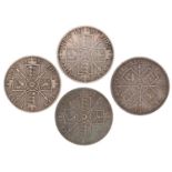 Four Victorian double florins comprising dates 1887, 1887, 1889 and 1890, 89g