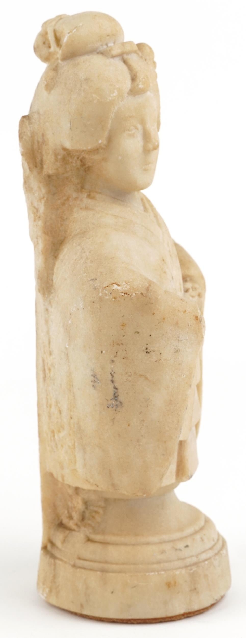 Chinese carved stone statuette of a Geisha wearing a robe, 32.5cm high - Image 5 of 7