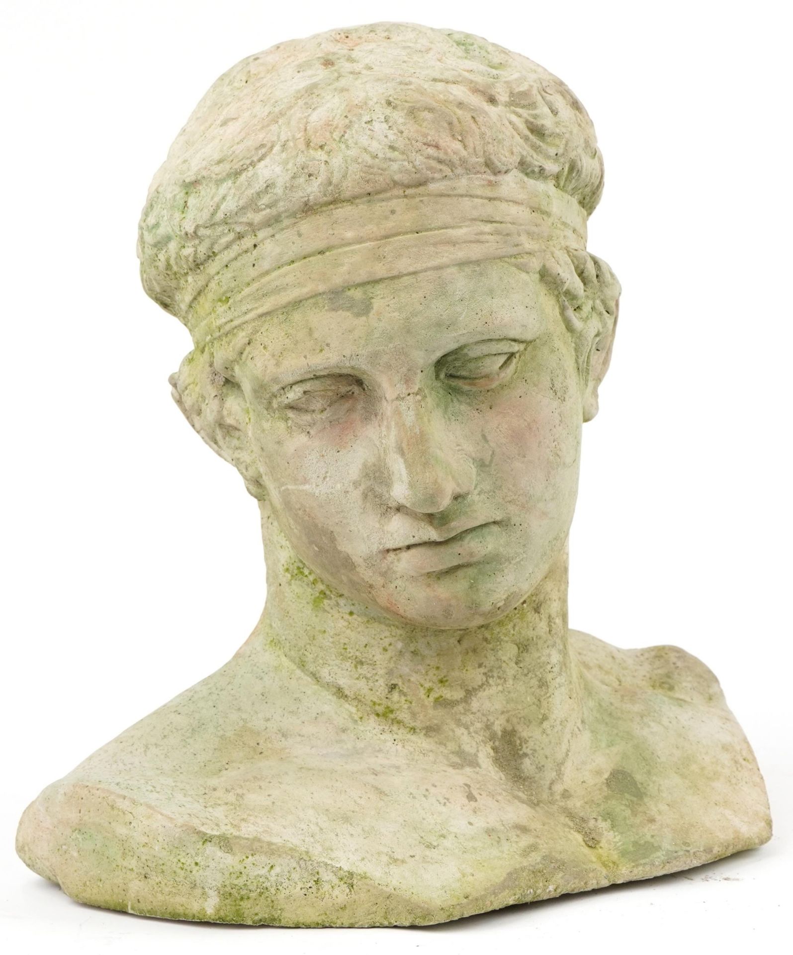Classical garden stoneware bust of Diadoumenos