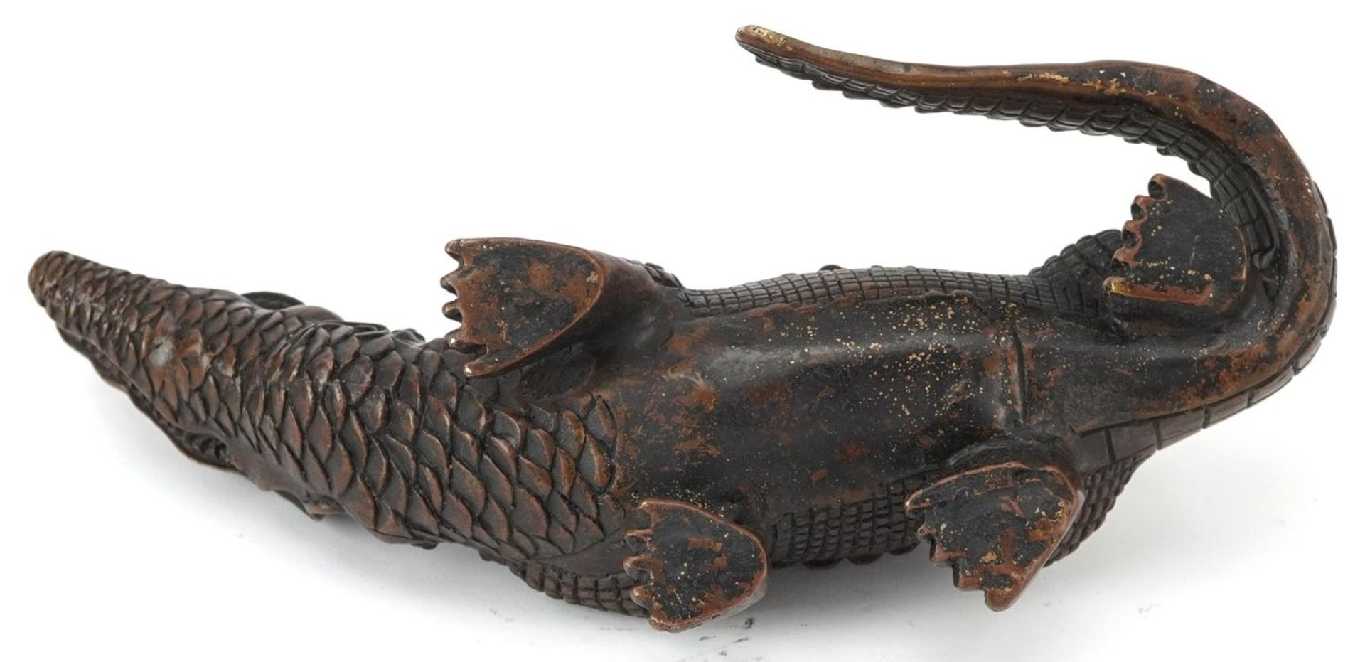 Patinated bronze study of a crocodile, 24cm in length - Image 7 of 7