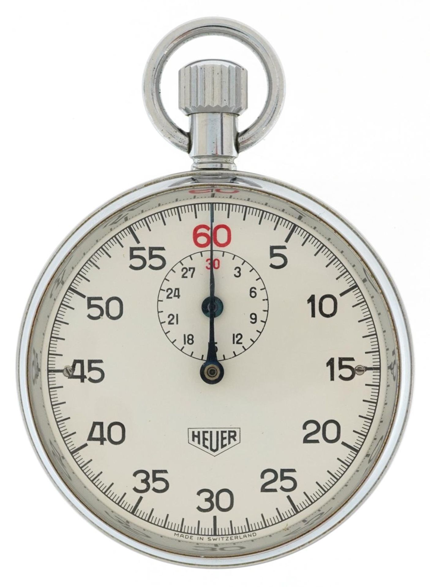 Heuer, vintage chrome plated stopwatch with subsidiary dial, 50mm in diameter