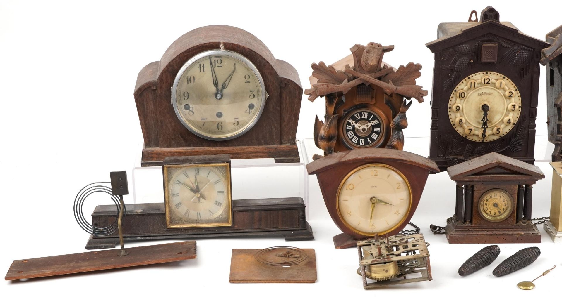 Early 20th century and later clocks including cuckoo, oak cased Westminster chiming and Smiths - Image 2 of 3