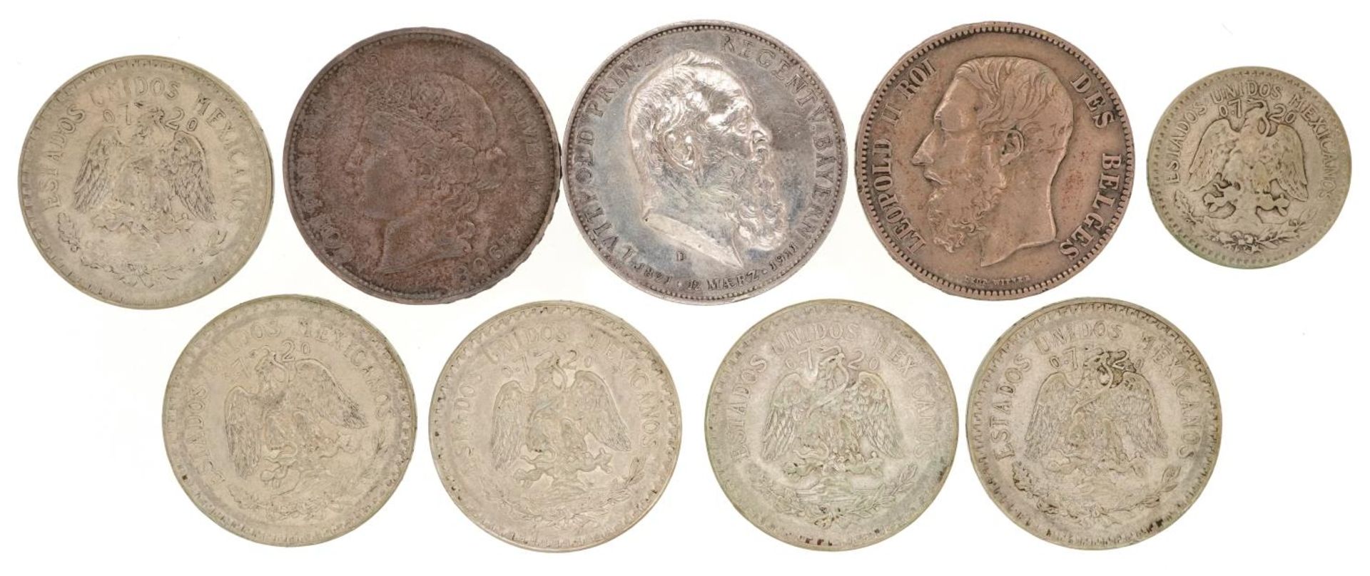 19th century and later foreign silver coins comprising two five francs dates 1908 and 1869, 1911 - Bild 2 aus 2
