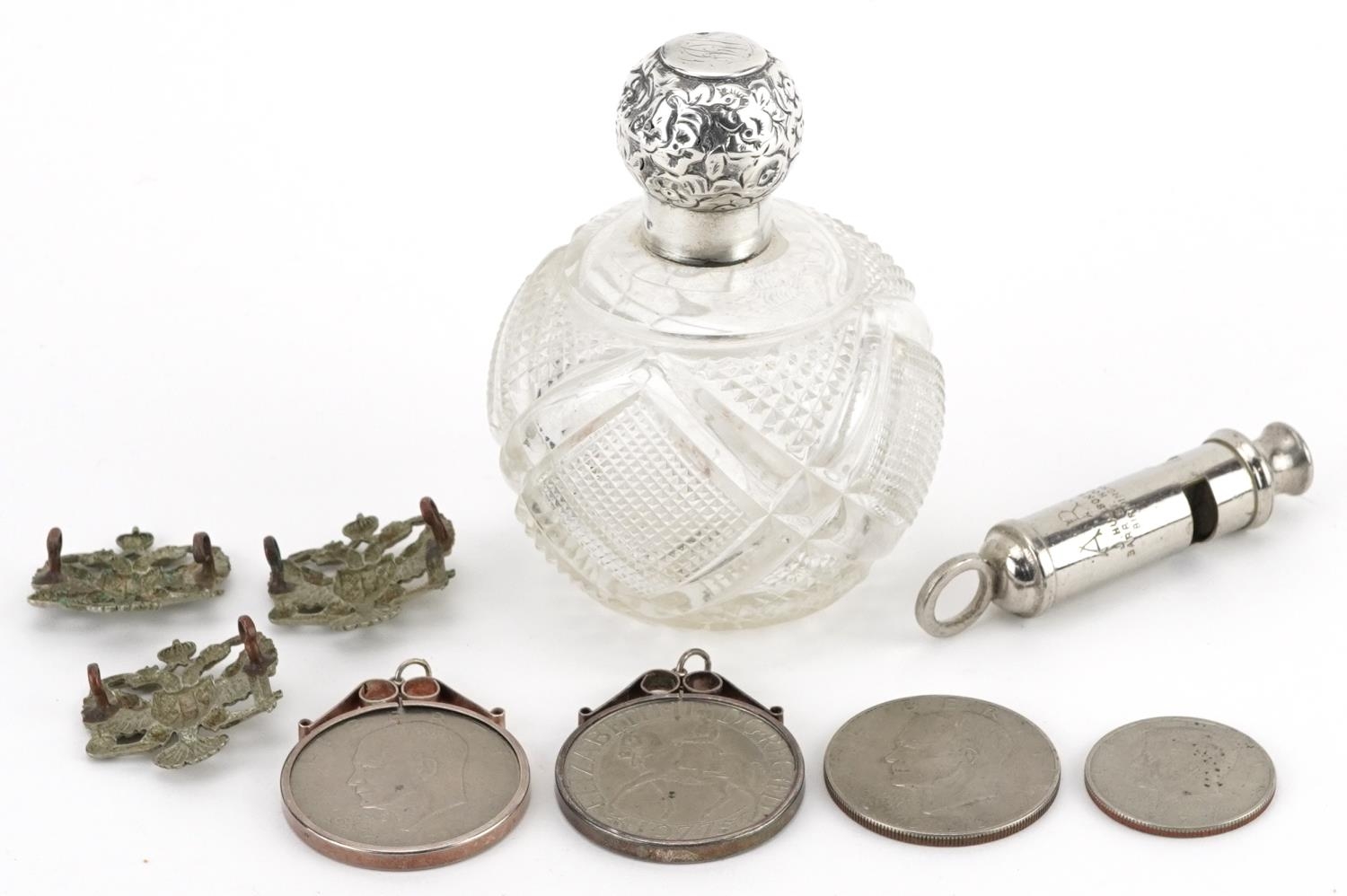Sundry items including a silver topped cut glass scent bottle, three American dollars, two with - Image 4 of 5