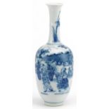 Chinese blue and white porcelain vase hand painted with an emperor and attendant in a landscape, six
