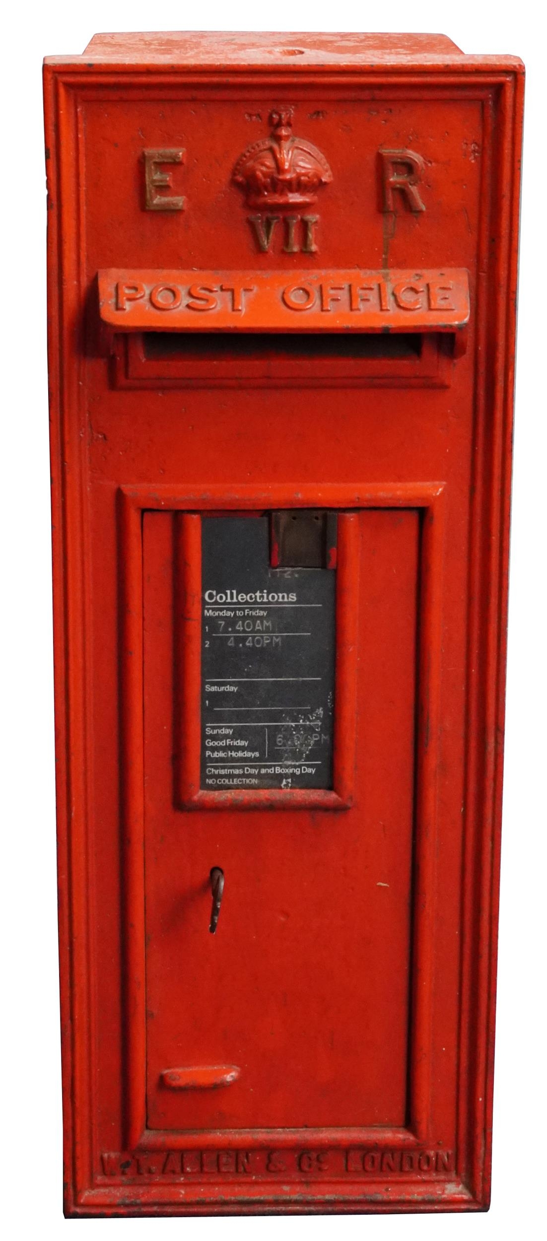 Edward VII red painted cast iron Post Office box, 72cm high - Image 2 of 3