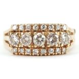 14k gold diamond three row cluster ring, total diamond weight approximately 0.46 carat, size J, 3.4g