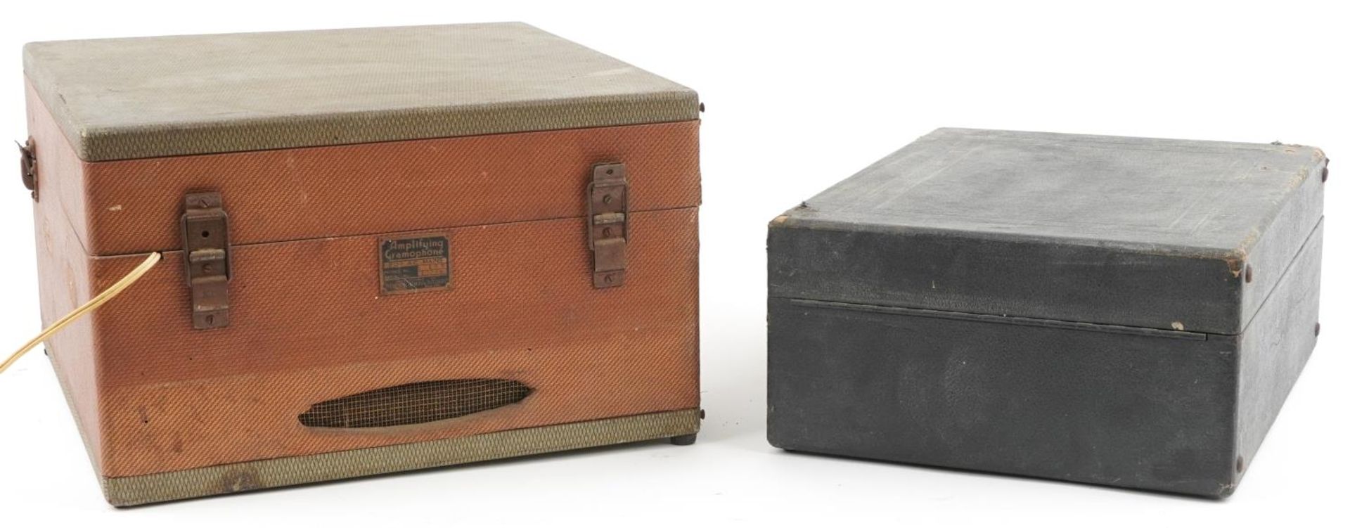 Two vintage portable gramophones comprising His Master's Voice model 97 and Meritone - Bild 5 aus 6