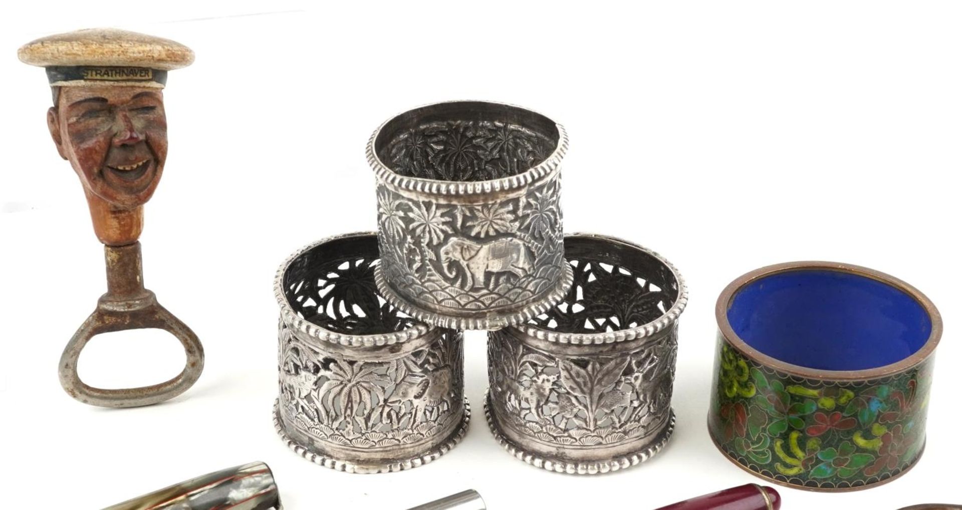 19th century and later sundry items including three Anglo Indian white metal napkin rings embossed - Image 2 of 4
