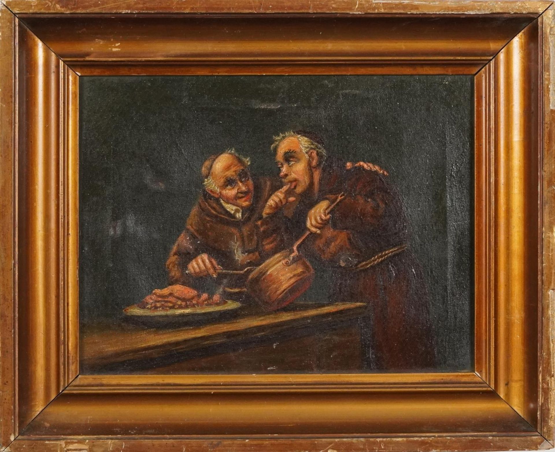 Monks in an interior, 19th century German school oil on canvas, mounted and framed, 26cm x 20.5 - Bild 2 aus 4