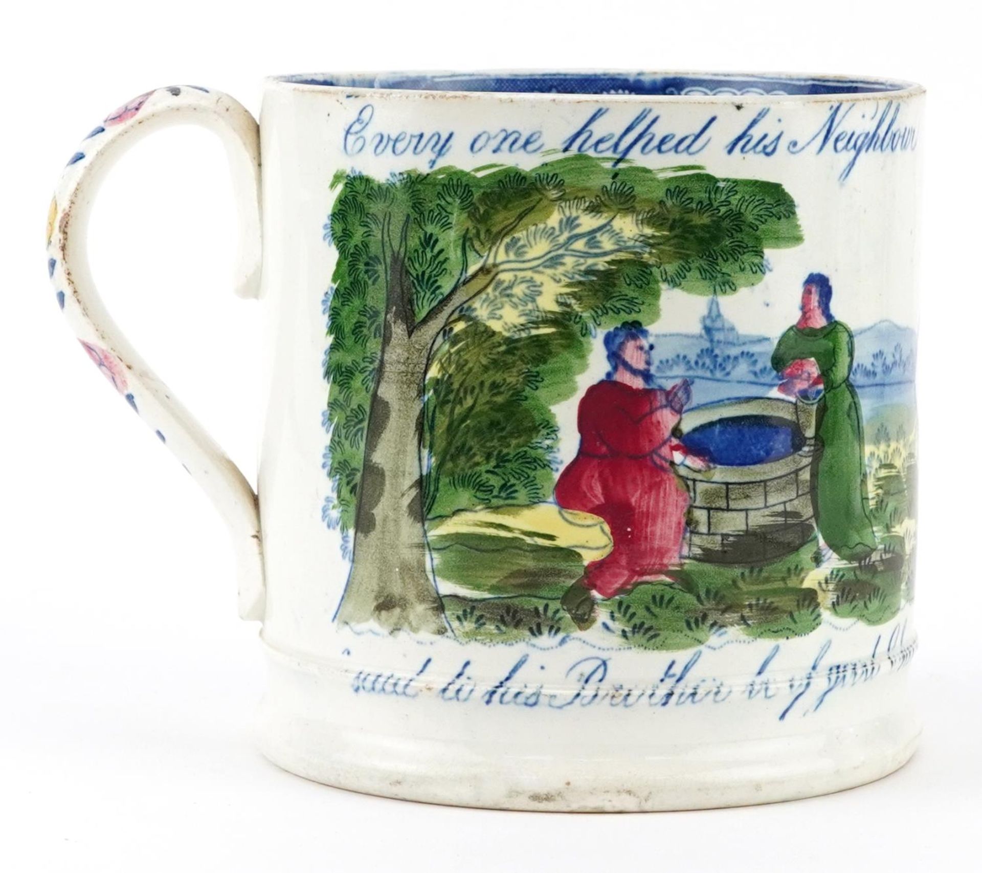 Victorian Staffordshire pearlware Friendly Society mug, 13cm high - Image 4 of 5
