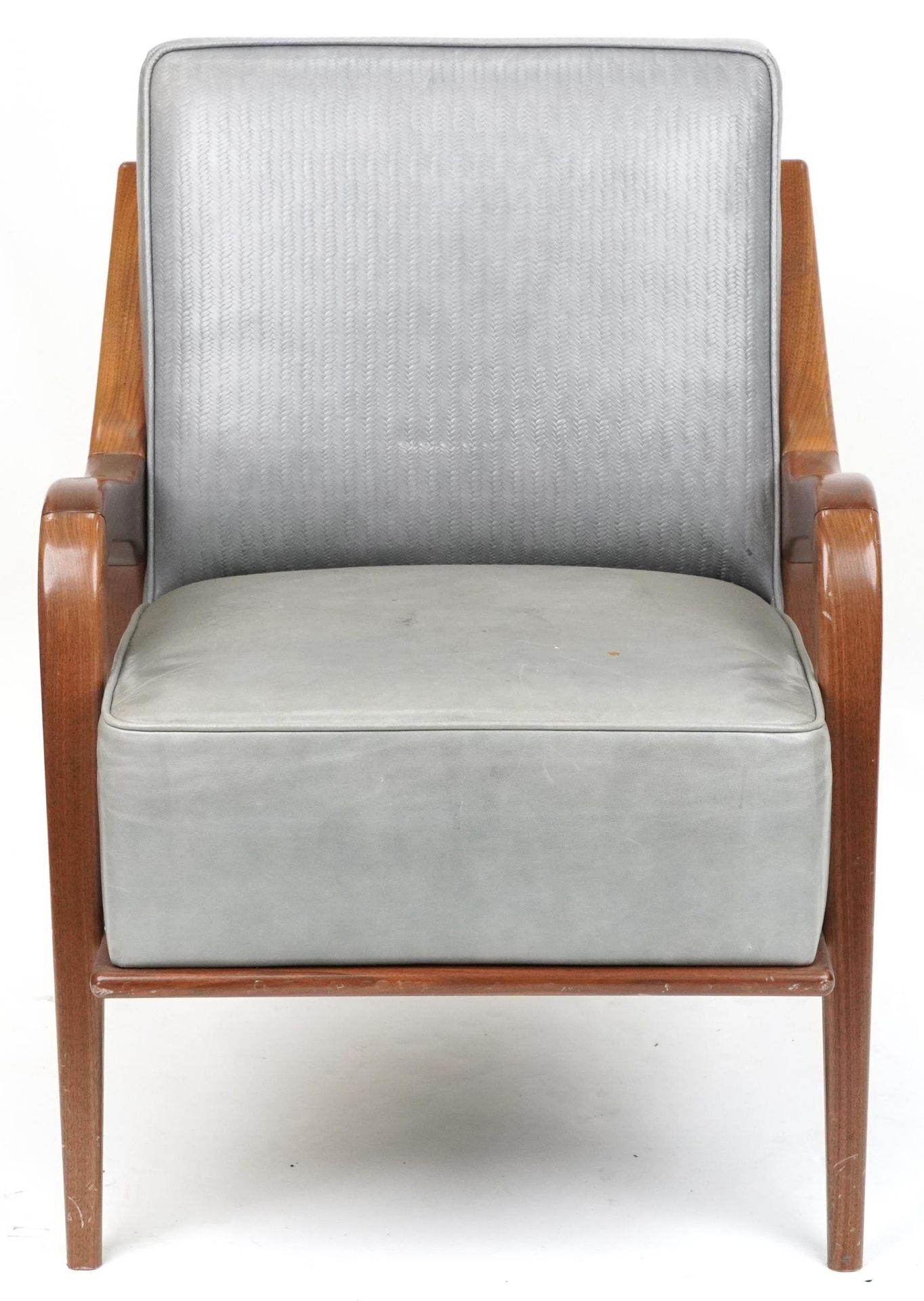 Scandinavian design hardwood lounge chair having a bluish grey upholstered back and seat, 86cm H x - Bild 2 aus 4