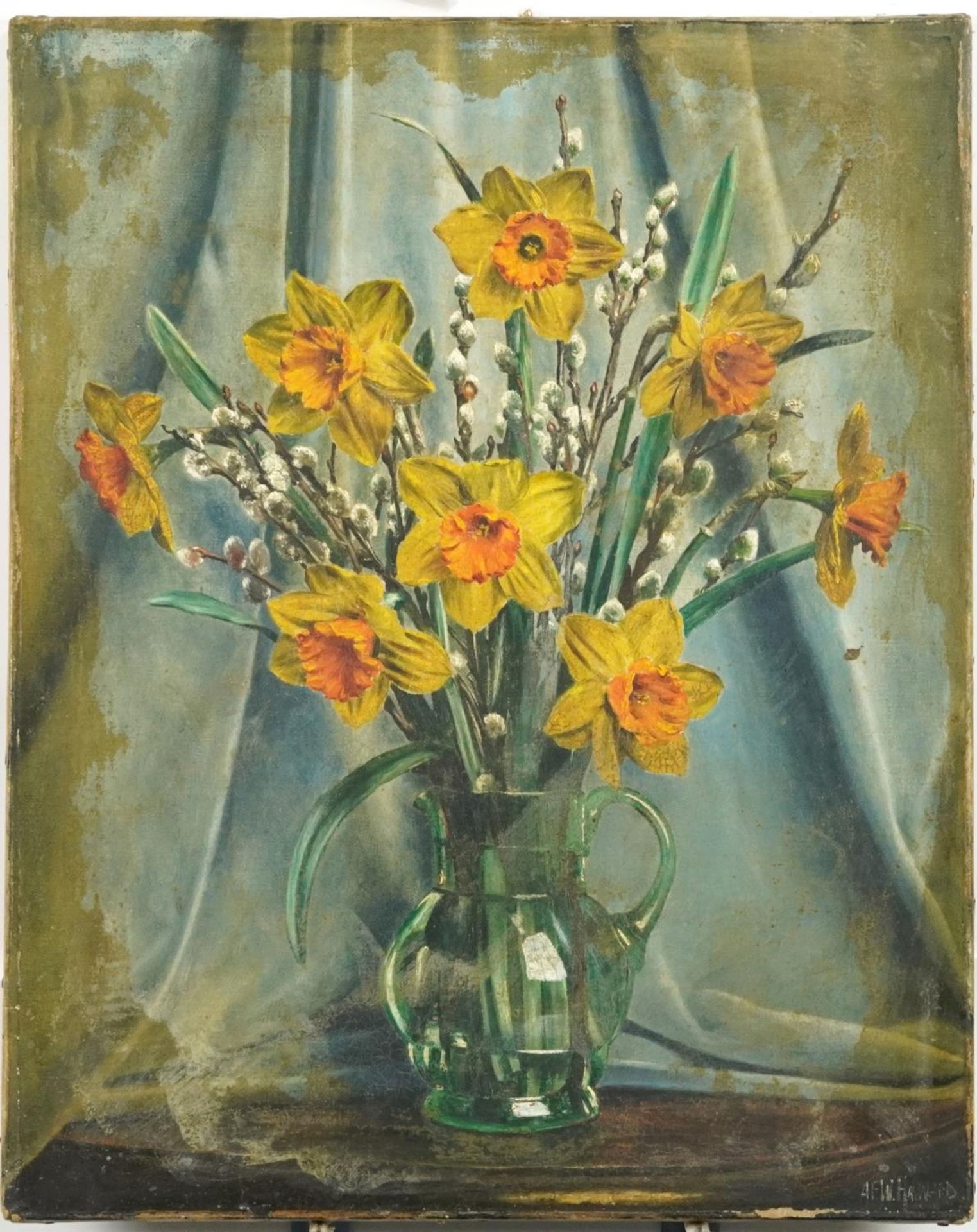 Alfred Frederick William Hayward - Daffodils and pussy-willow in a jug, Canadian school oil on - Bild 2 aus 5