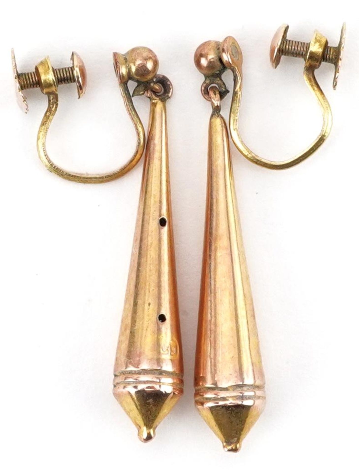 Pair of Victorian gold drop earrings with screw backs, test as 9ct gold, indistinct marks, each - Image 2 of 2