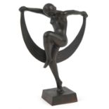 Patinated bronze statuette of a nude Art Deco female dancer, 25cm high