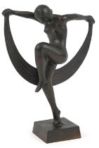 Patinated bronze statuette of a nude Art Deco female dancer, 25cm high