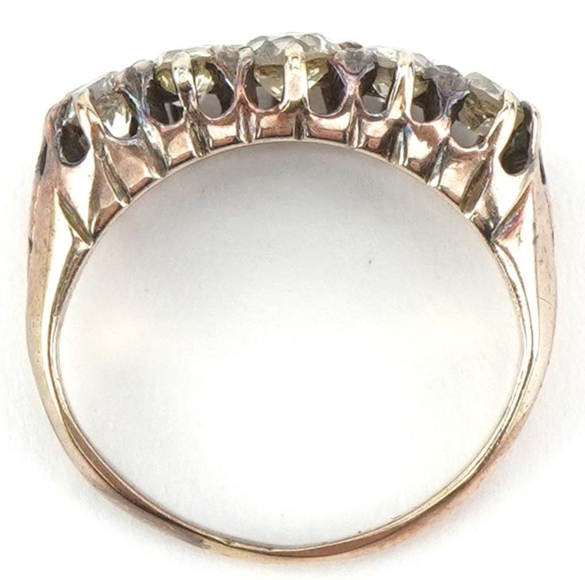 Antique unmarked gold diamond two row cluster ring, tests as 18ct gold, the largest diamonds - Bild 3 aus 3