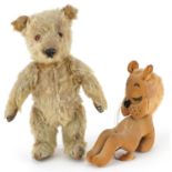 Two vintage teddy bears including a jointed example with beaded eyes, the largest 30.5cm high