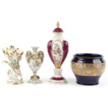 English and continental ceramics including floral encrusted vase decorated with young lovers,