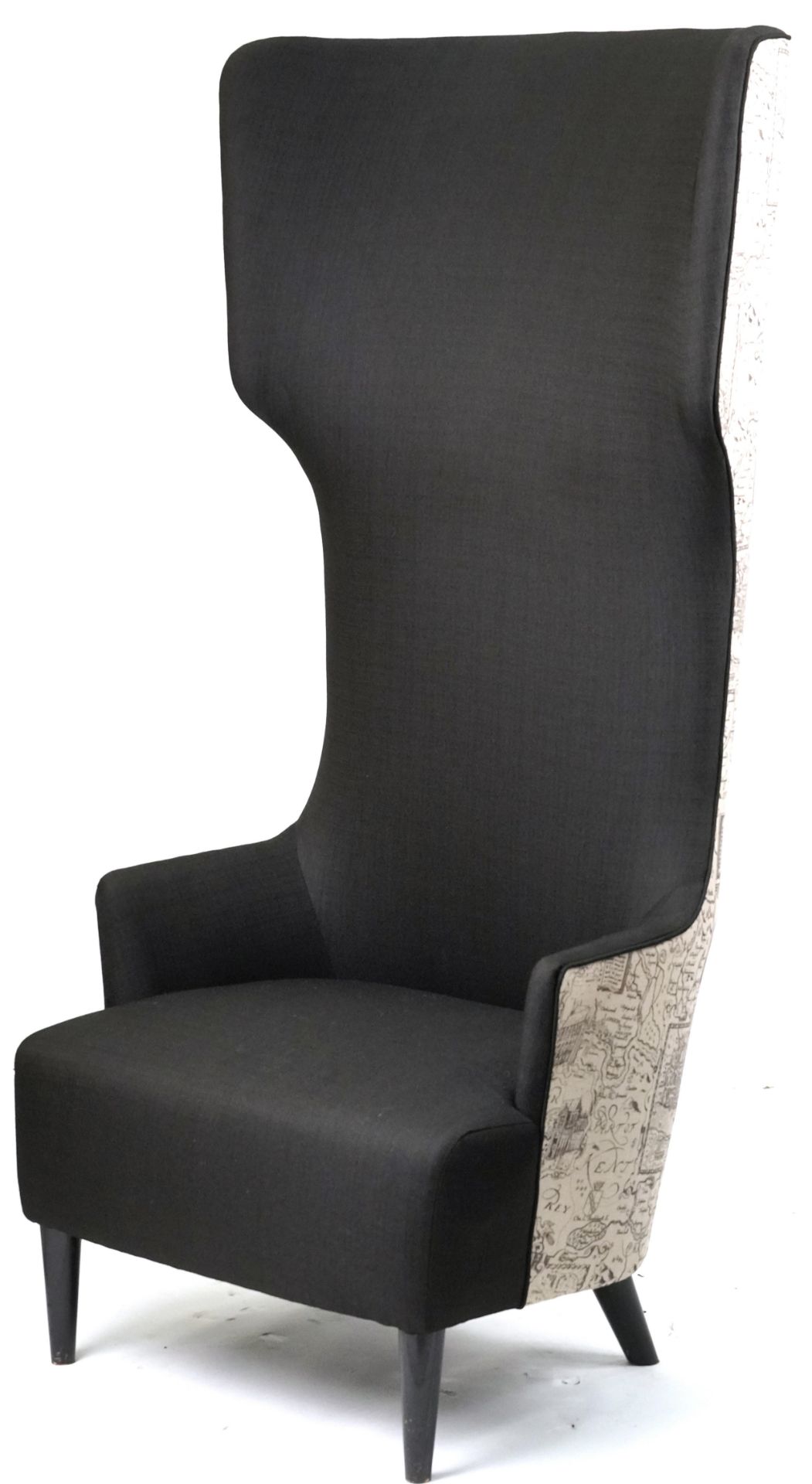 Contemporary high back throne chair upholstered with maps of London and surrounding on ebonised - Image 2 of 4