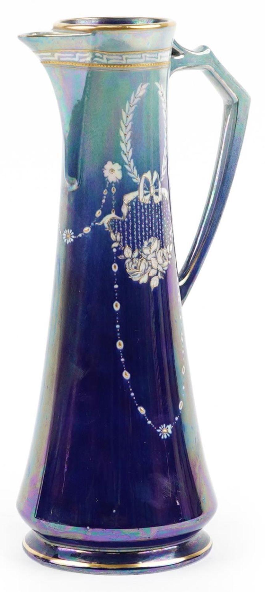 Walter Slater for Shelley, early 20th century lustre jug gilded and decorated with flowers and