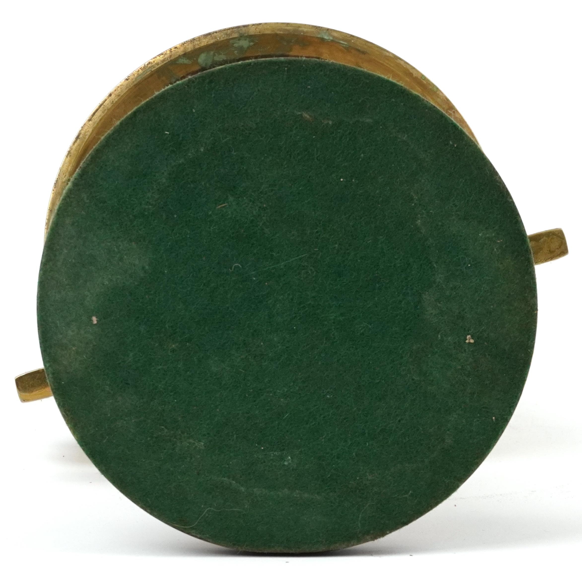 19th/20th century railwayana interest brass railroad bell raised on a circular mahogany base, 34cm - Image 3 of 3