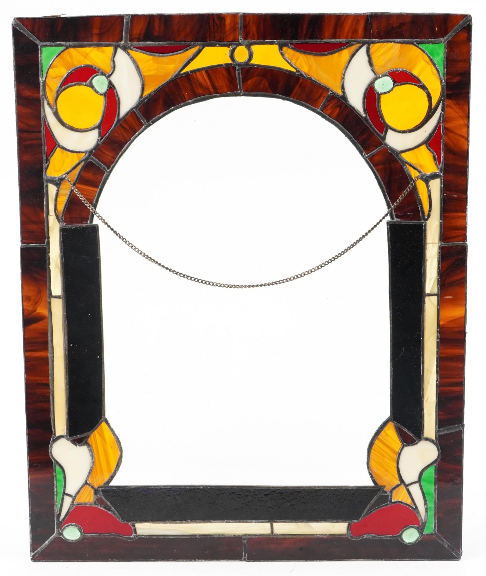 Four leaded stained glass window panels including a pair, each decorated with flowers, the largest - Image 9 of 9