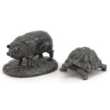 Camelot Silverware Ltd, two Elizabeth II silver filled animals comprising a turtle and pig,