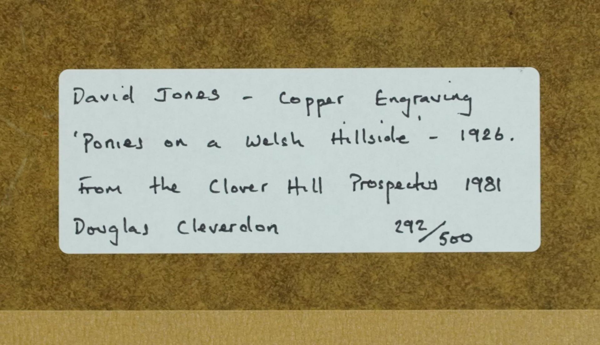 David Jones - Ponies on a Welsh hillside, copper engraving inscribed from the Clover Hill Prospectus - Bild 4 aus 4
