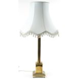 Large 19th century style brass Corinthian column table lamp with shade, overall 98cm high