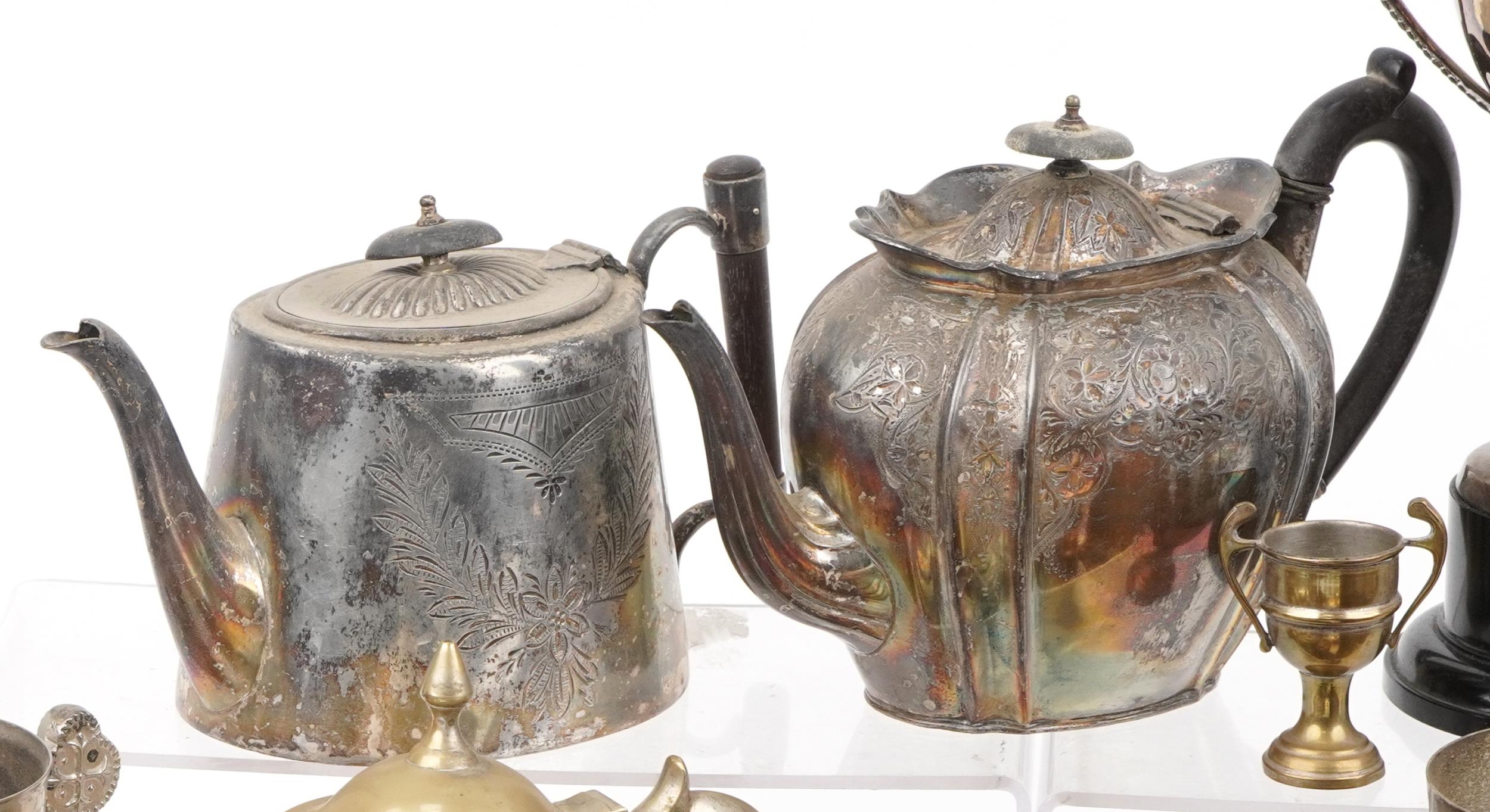 Silver plated metalware including pair of campana urns, trophy, coffee pot and teapot - Image 2 of 5