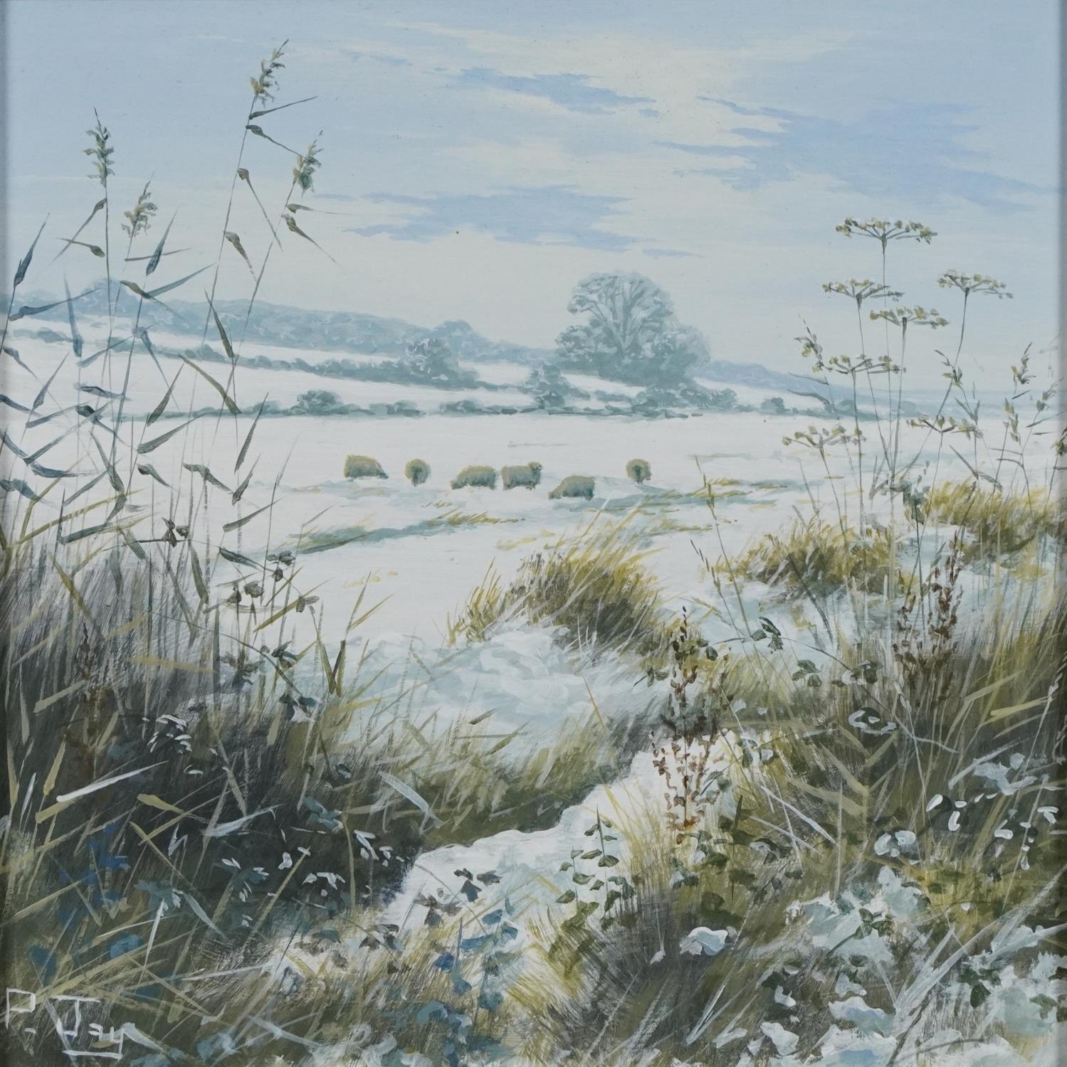 Peter Jay - Snow, Track on the Marsh and Summer on the South Downs, three oil on boards including - Image 8 of 20
