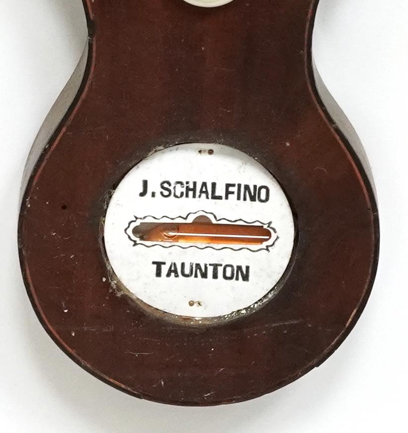 Three 19th century mahogany wall barometers with thermometers, one with enamelled plaque, - Image 9 of 15