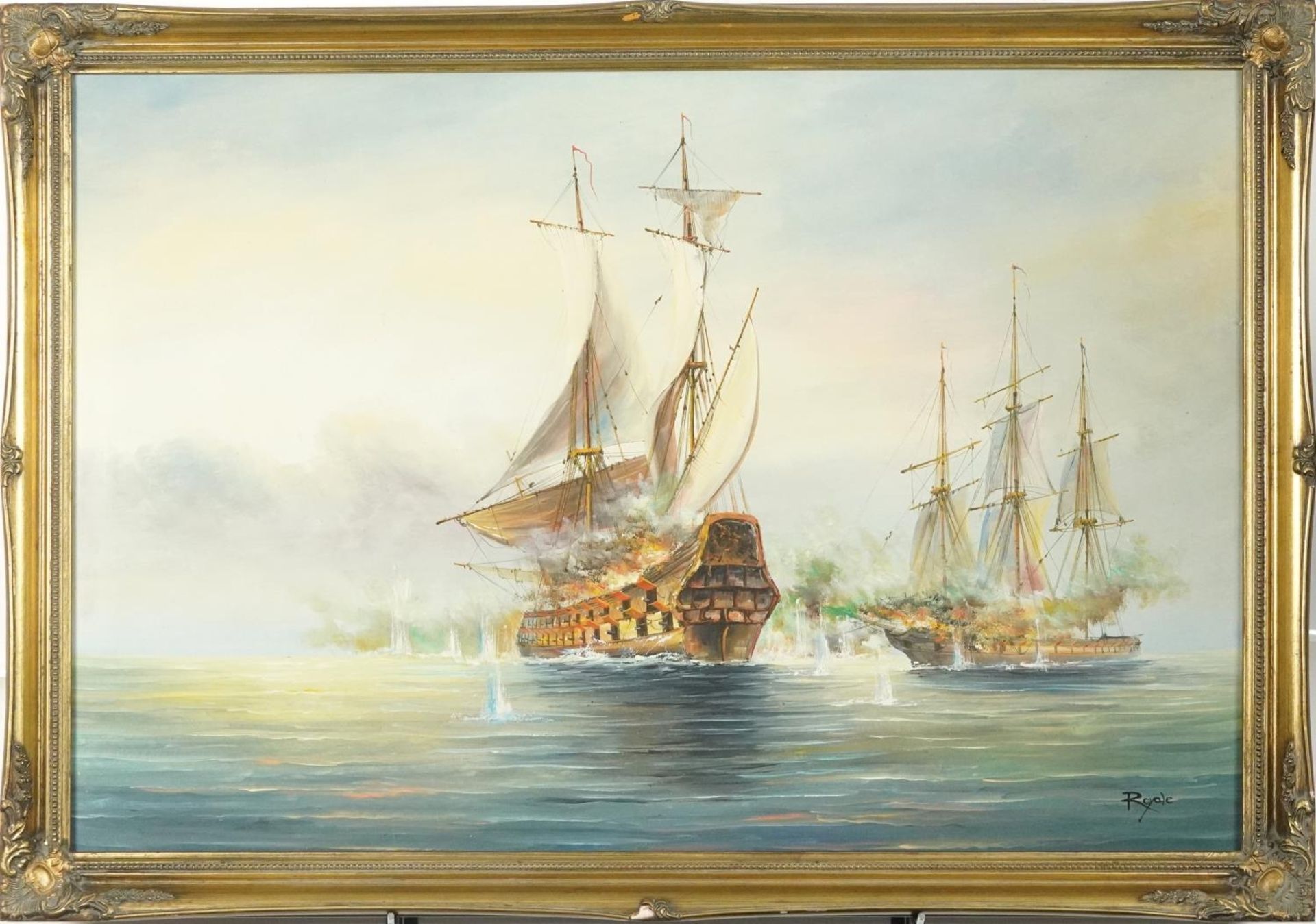 Royale - Men-O-War, Naval interest oil on canvas, framed, 90cm x 60cm excluding the frame - Bild 2 aus 5