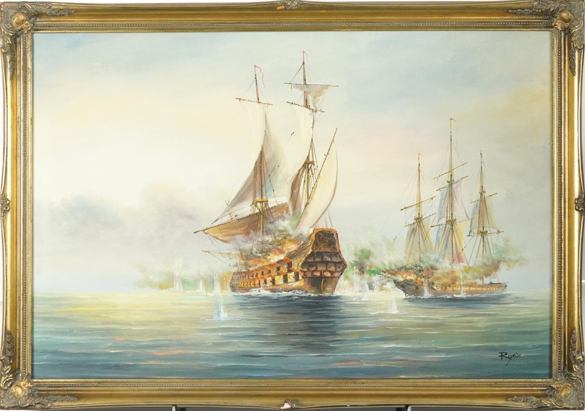 Royale - Men-O-War, Naval interest oil on canvas, framed, 90cm x 60cm excluding the frame - Image 2 of 5