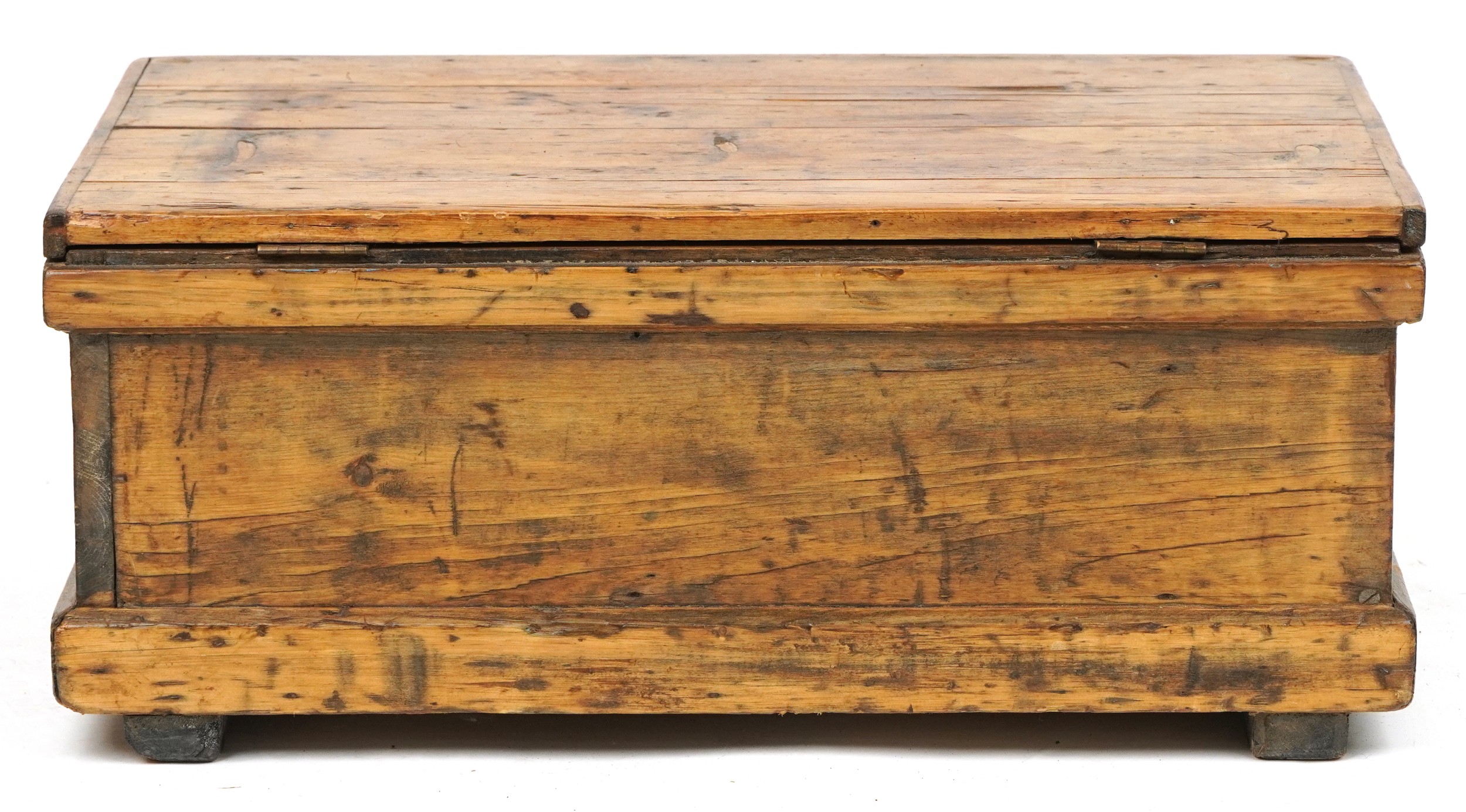 Victorian waxed pine tool chest with carrying handles, 27cm H x 64.5 W x 40cm D - Image 5 of 5
