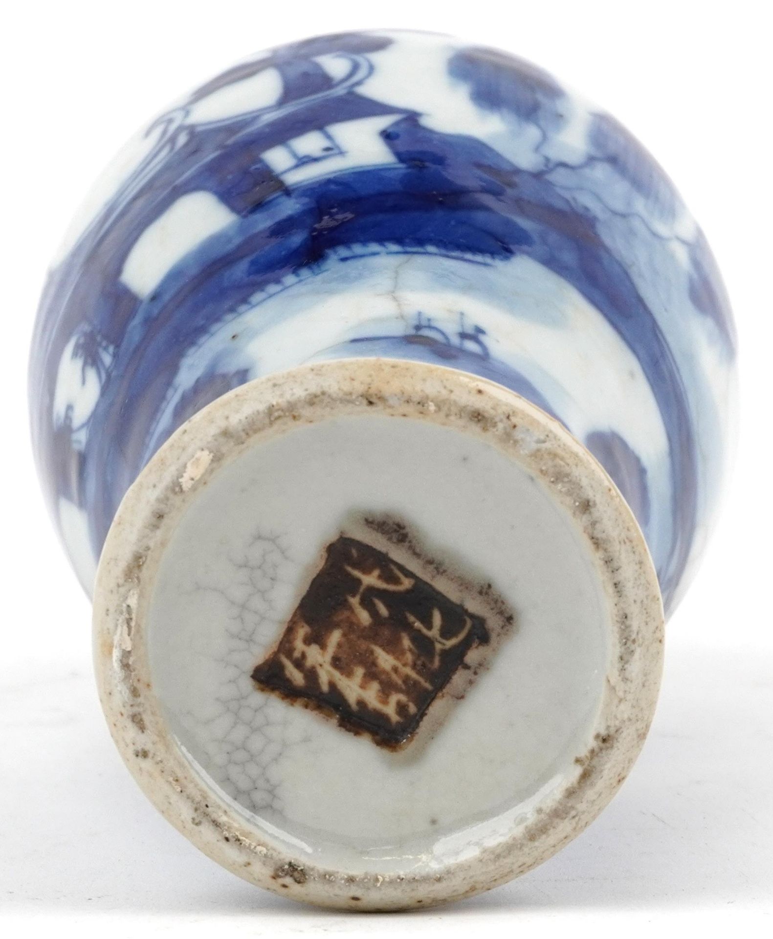 Chinese blue and white crackle glazed porcelain baluster vase hand painted with figures beside - Image 6 of 7