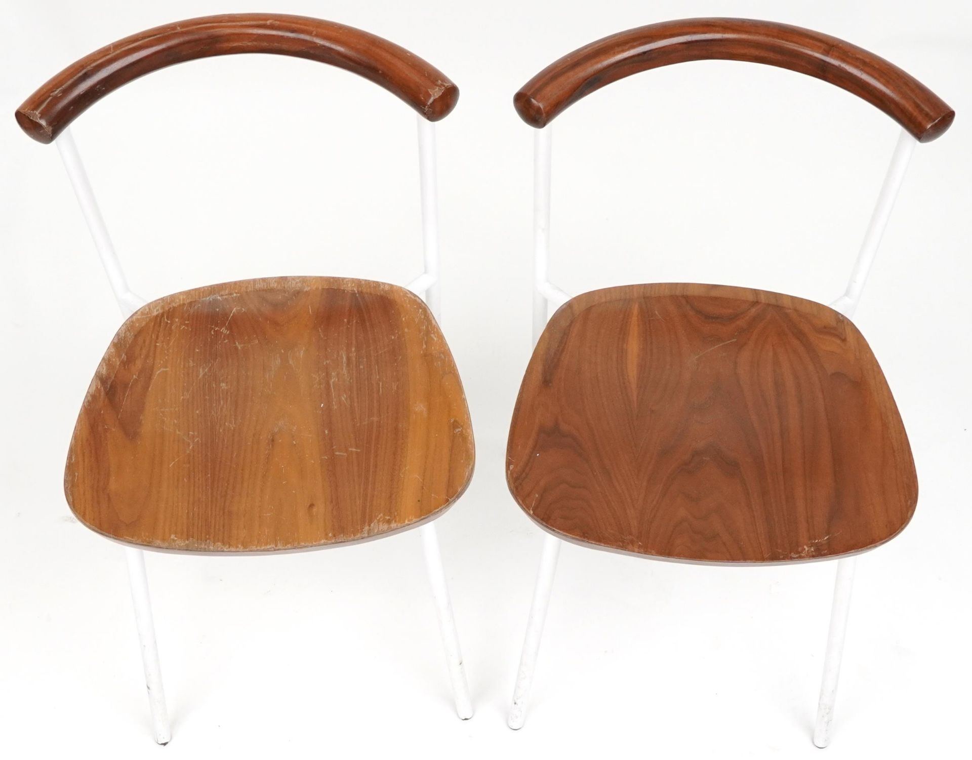 Manner of Calligaris, pair of contemporary metal framed hardwood bistro chairs, each 75cm high - Image 3 of 4