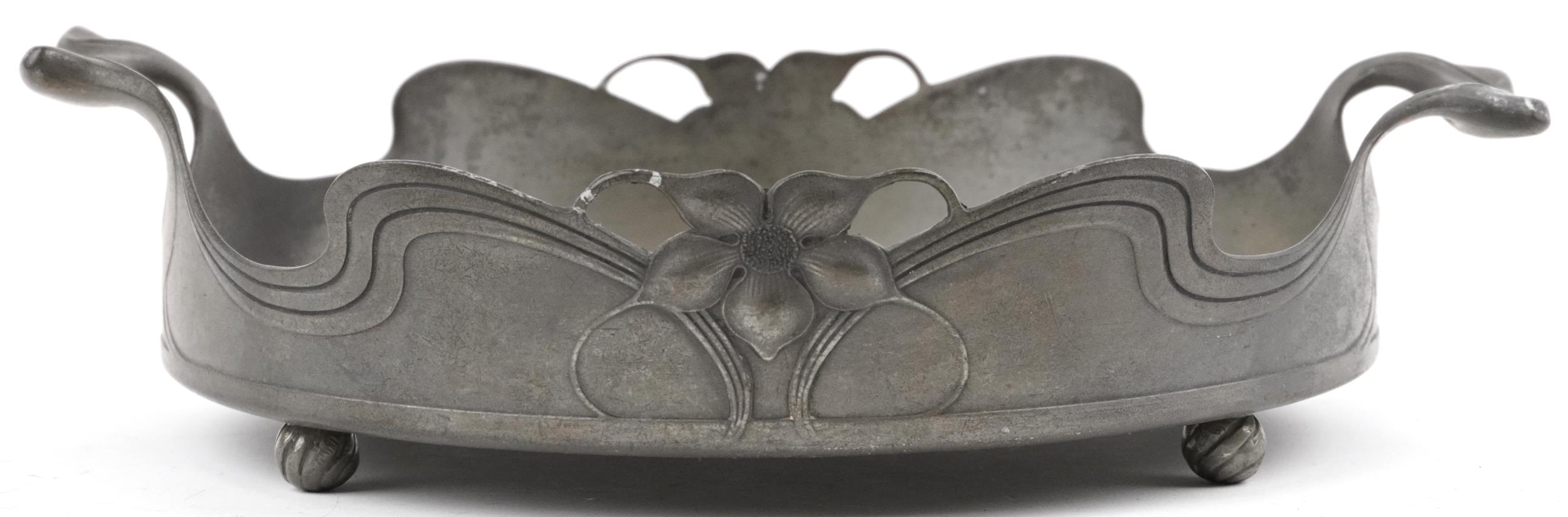 Orivit, German Art Nouveau centre dish with twin handles carved with stylised flowers, numbered 2345 - Image 2 of 3