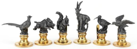 Gucci, set of six Italian silver and silver gilt menu/name place card holders in the form of game