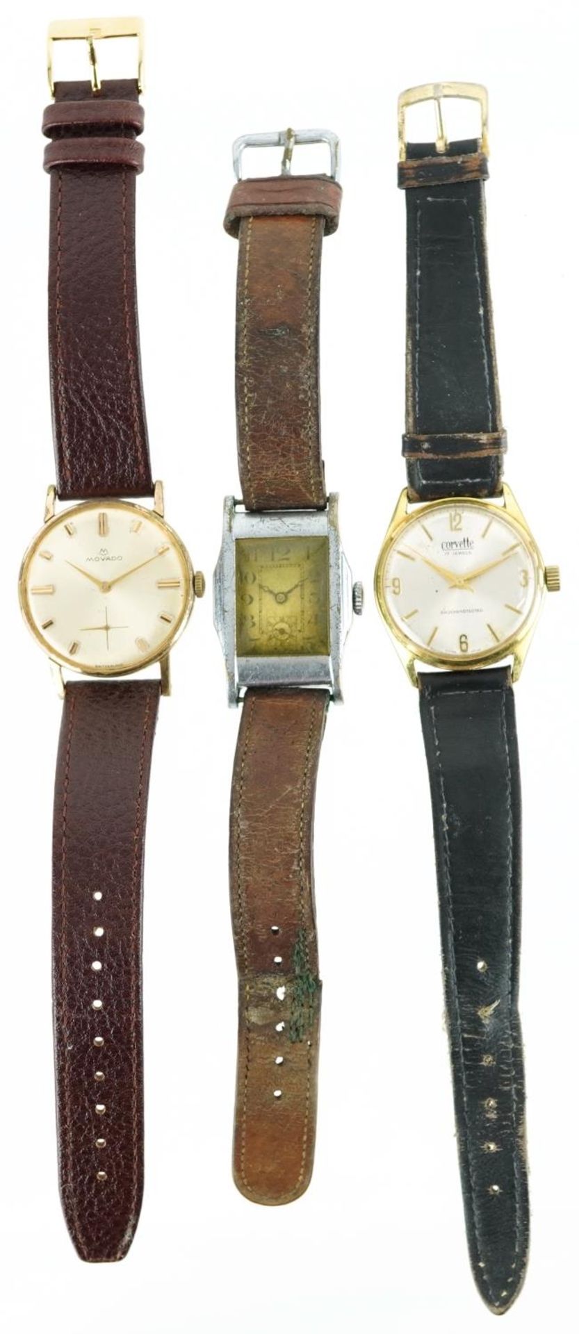 Three vintage gentlemen's manual wind wristwatches including Movado and Corvette, the largest 33mm - Bild 2 aus 3