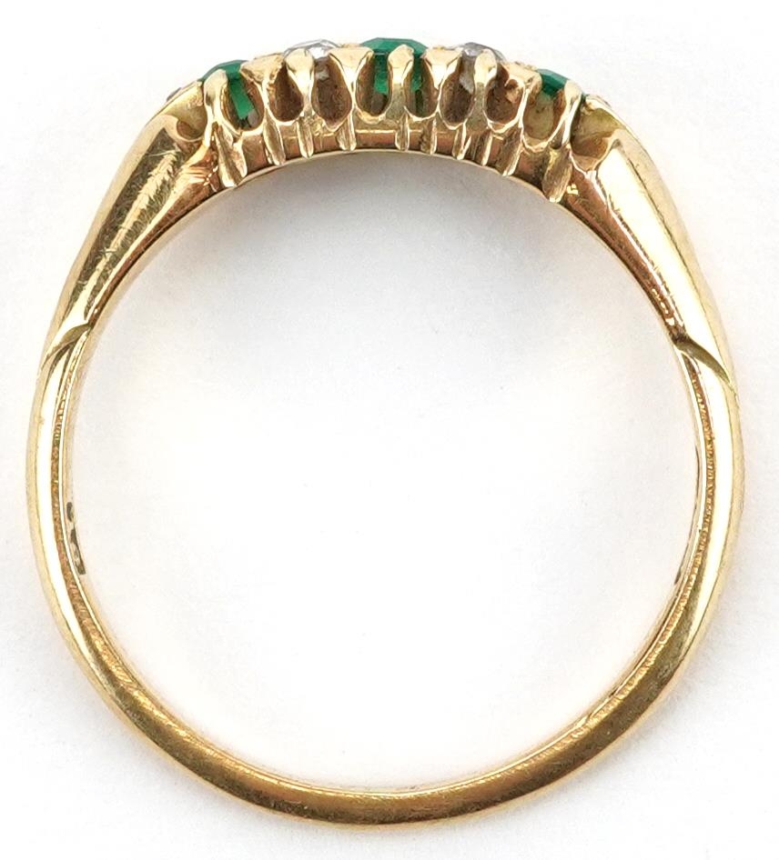 18ct gold emerald and diamond seven stone ring, the largest emerald approximately 3.70mm x 2.40mm - Image 3 of 5