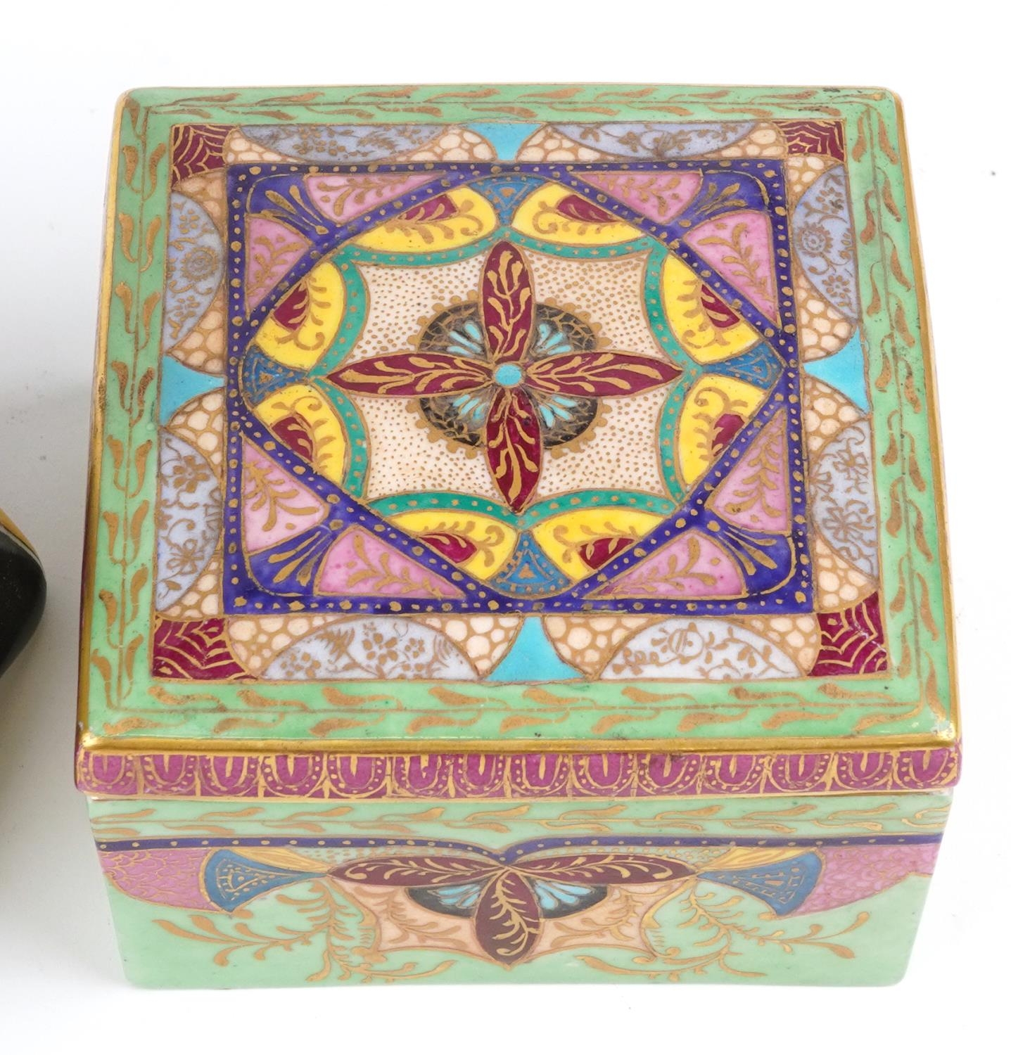 Pair of Art Nouveau hexagonal vases decorated with foliate motifs and a 1930s square box and cover - Image 3 of 5