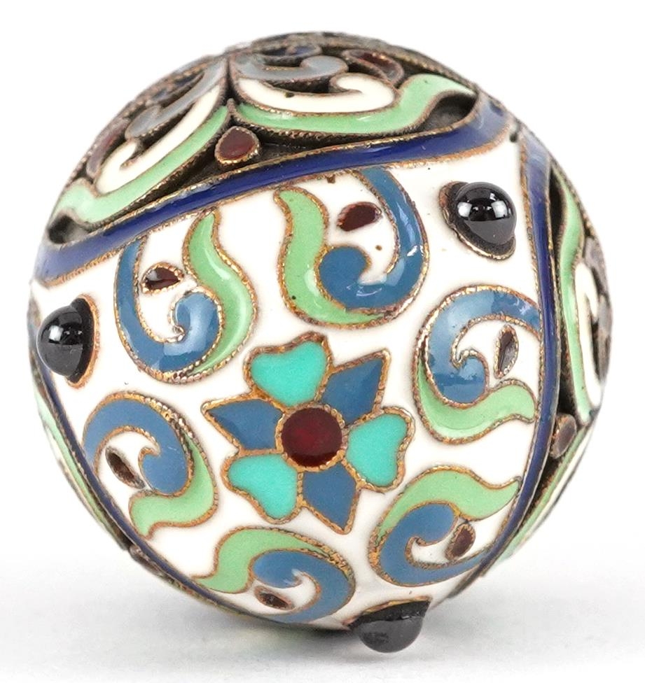 Silver gilt and enamel egg pendant set with garnet cabochons, impressed Russian marks to the - Image 3 of 3