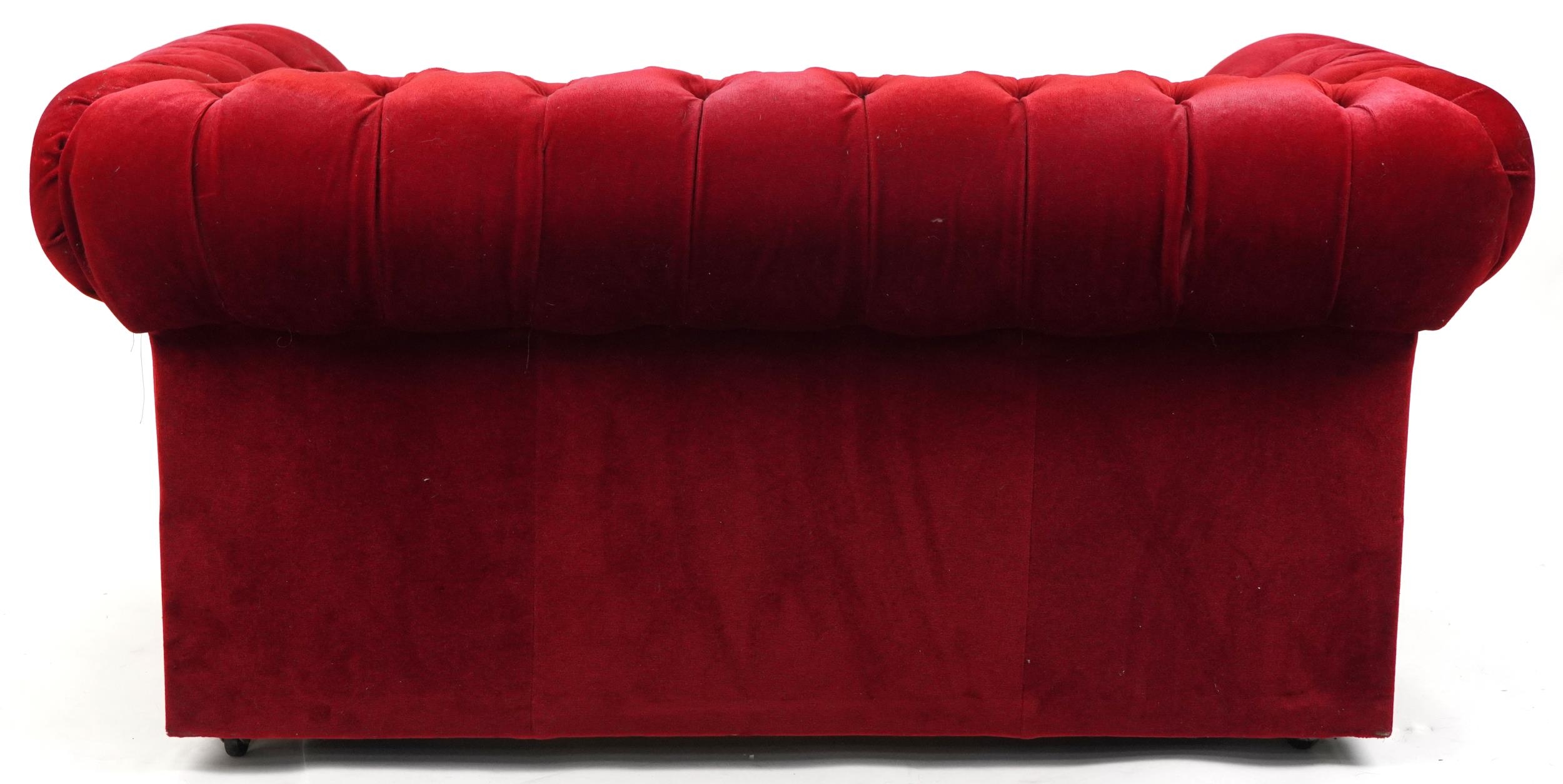 Chesterfield two seater settee/sofa bed with red button back upholstery, 73cm H x 152cm W x 88cm D - Image 4 of 4