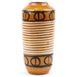 Scheurich, large mid century West German brown glazed vase hand painted with stylised motifs, 45cm
