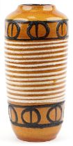 Scheurich, large mid century West German brown glazed vase hand painted with stylised motifs, 45cm