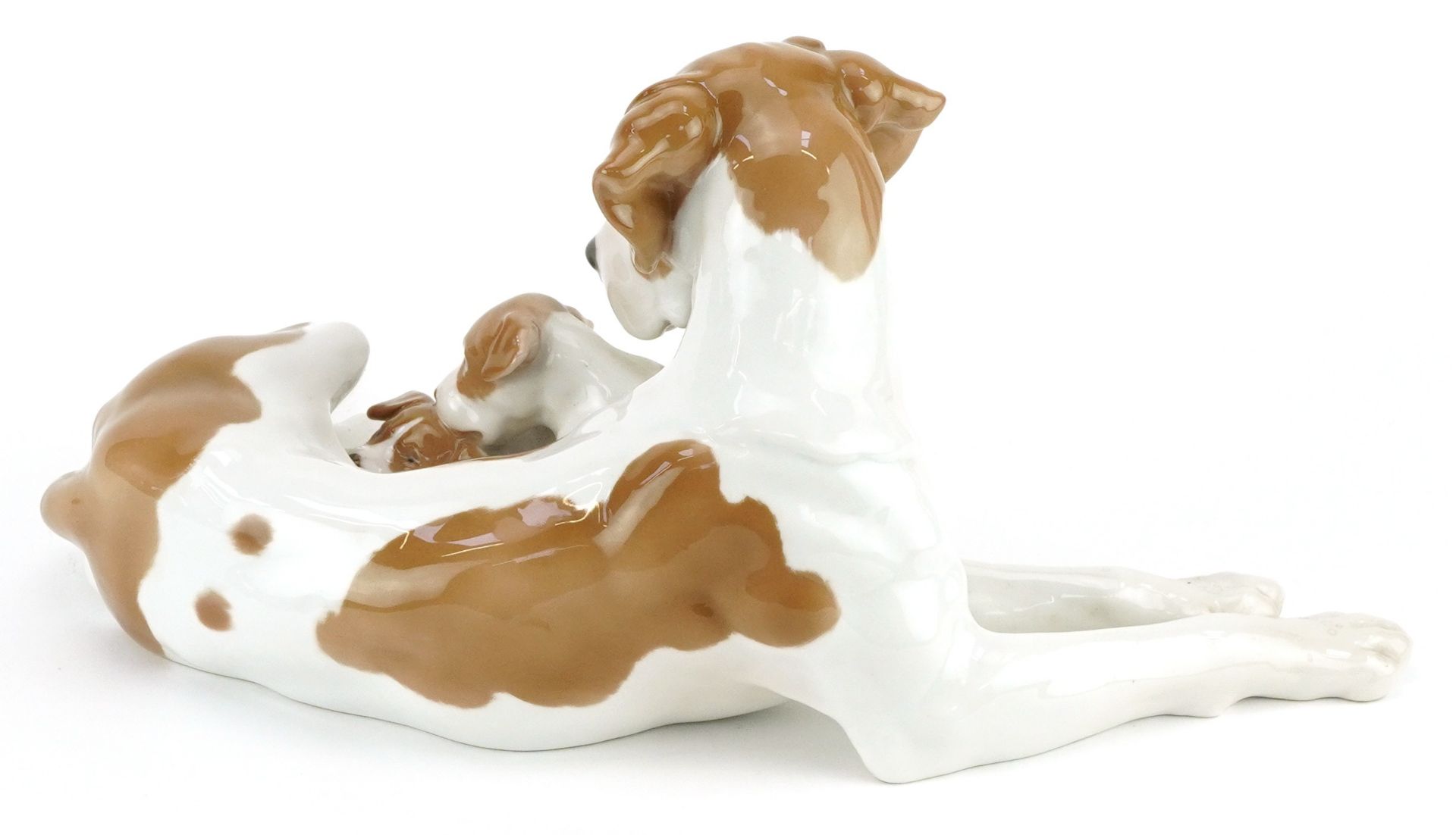 Bing & Grondahl, Danish porcelain Pointer Dog with Puppies numbered 2111, 30cm wide - Image 2 of 3