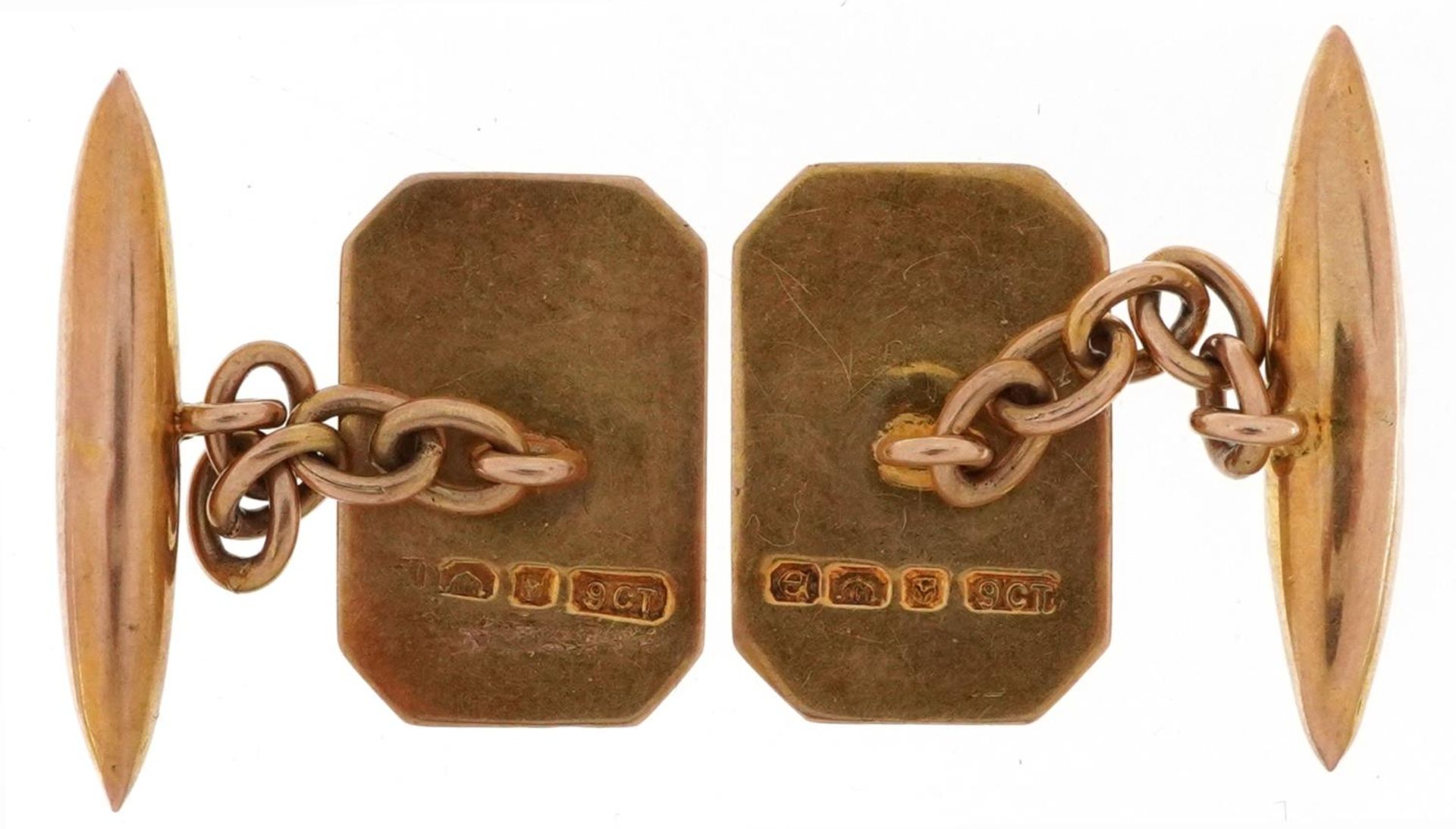 Pair of 9ct gold engine turned cufflinks housed in a Garrard & Co Regent Street jeweller's box, 2. - Image 2 of 4