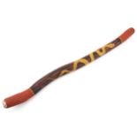 Tribal interest Aboriginal digeridoo hand painted with a serpent, 123cm in length